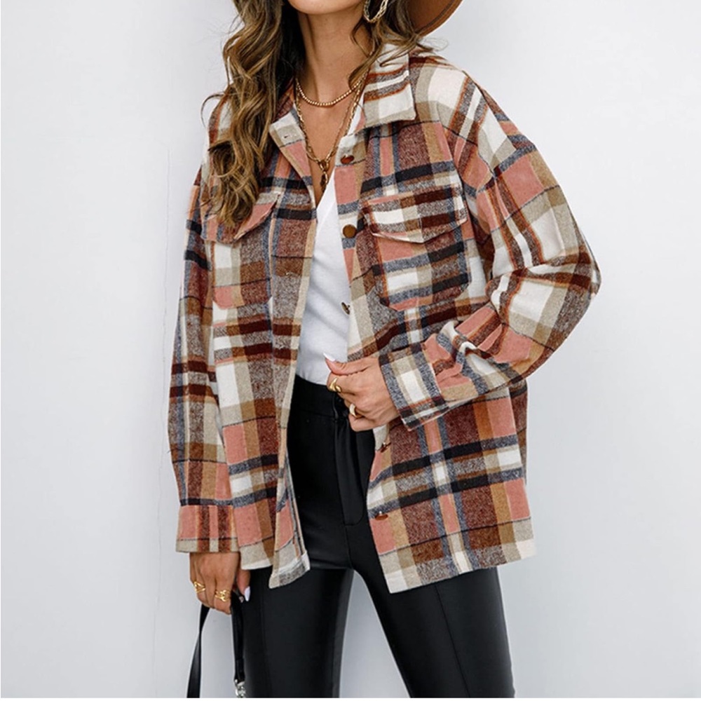 Plaid Button Down Long sleeve Shacket oversized small
